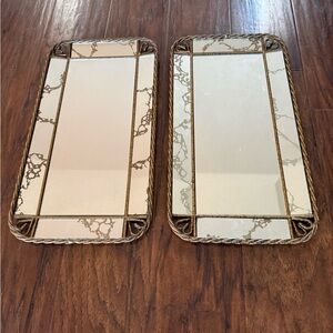 Vintage Gilded Twisted Metal Mirror Trays Or Accent Mirrors - A Pair of 2 Gold